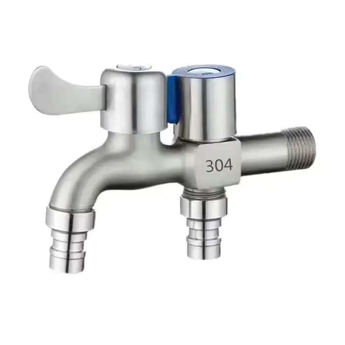 Robinet en acier inoxydable, Double sortie, robinet d'eau à Double commande, un sur deux, robinets de Bidet de 1/2 pouces, accessoires de salle de bains