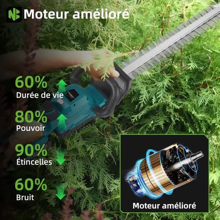 NEWBENY 530MM 3000 tr/min taille-haie électrique 180 ° Outil de jardin de sécateur de haie de tondeuse à gazon d'angle