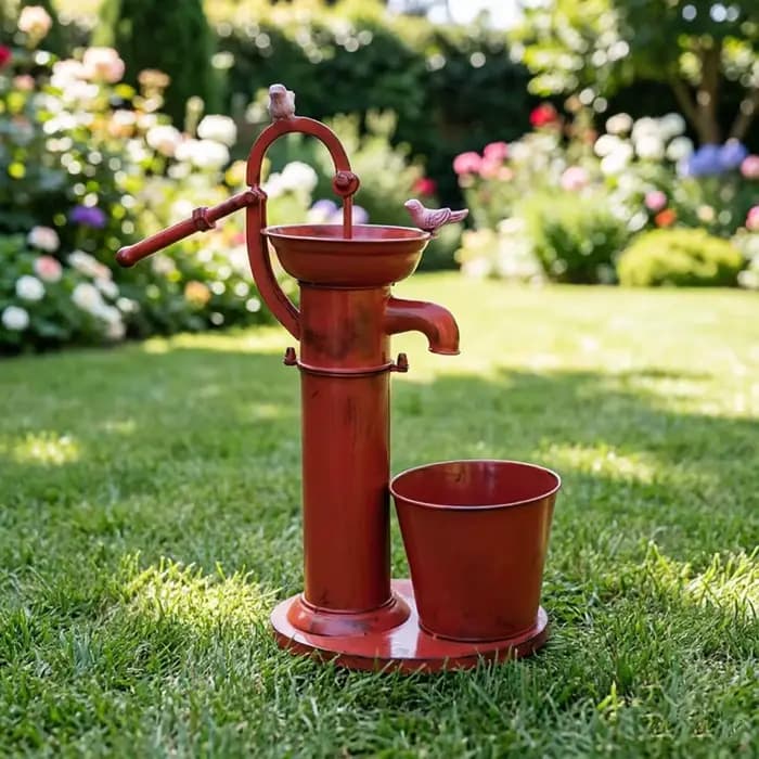 Support de pot de fleurs rétro en fer forgé avec pompe à eau oscillante