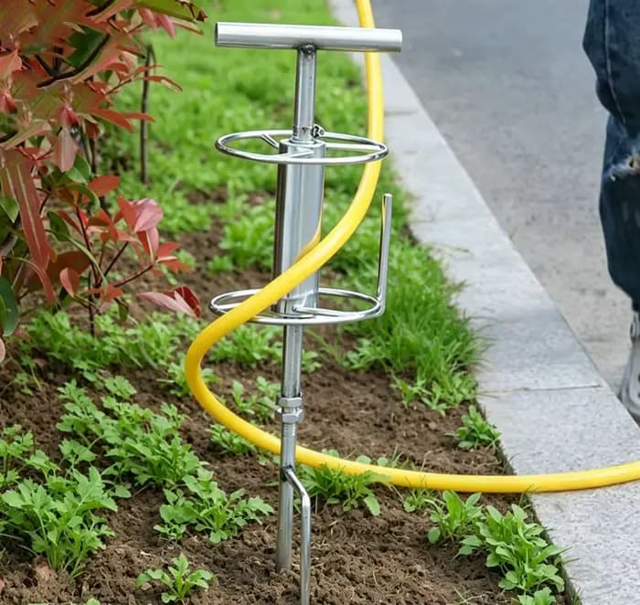 Support d'angle pour tuyau d'arrosage avec rouleau anti-torsions et nœuds