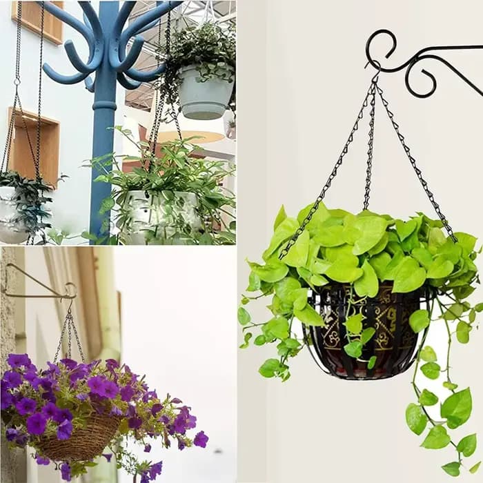 Panier de jardin suspendu 40cm, chaînes métalliques, support de Pots de fleurs, cintre pour plantes