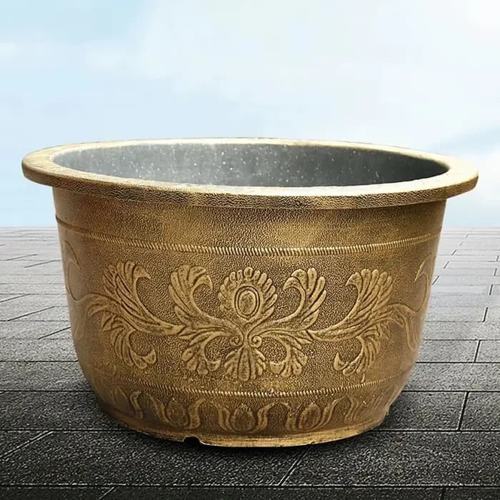 Pot de fleurs en résine en forme de lotus, grande capacité de 7,5 L, réservoir d'eau, hauteur de 19 cm, couleur cuivre bronze, style rétro, pour usage intérieur.