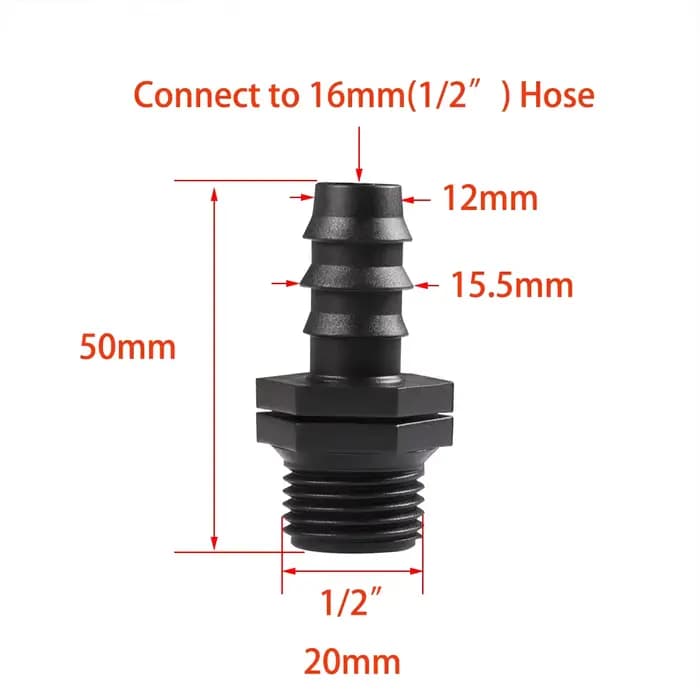Filetage mâle femelle 1/2 3/4 à 1/2 3/4 1 pouce, connecteur barbelé pour tuyau d'arrosage 16mm 20mm