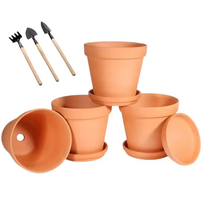 Petits Pots en terre cuite de 3 pouces avec soucoupe, paquet de 4 Pots et soucoupes en argile de 3 p