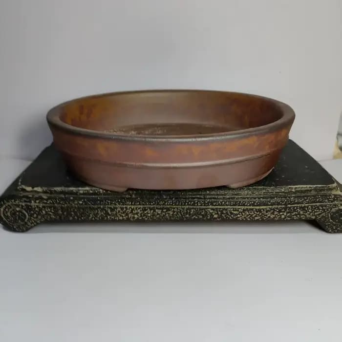Pot de bonsaï non émaillé Yixing au bois de forme ovale, avec design de ligne, offre spéciale