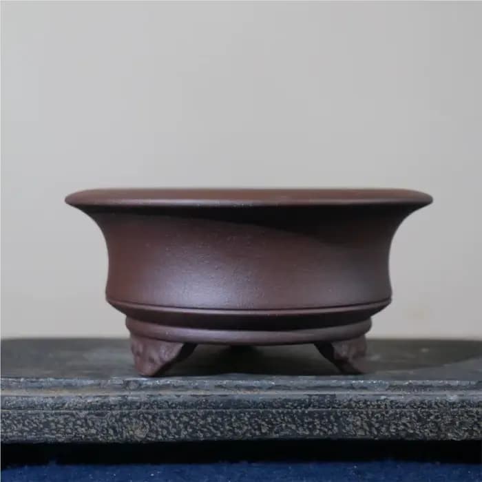 Pot à fleurs en argile violette, pot à bonsaï circulaire, fait main, sur trois pieds, pour plantes en pot de table, style classique antique Yixing
