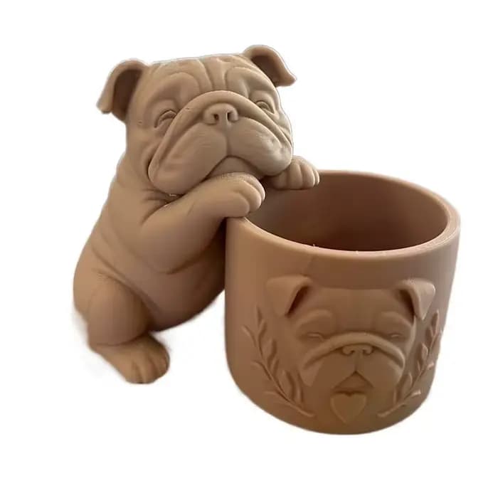 Pot de fleurs en forme de bouledogue, 1 pièce, imprimé en 3D, amusant et créatif, pot de fleurs mignon en forme de bouledogue français, ornement artistique de bureau, décoration de bureau