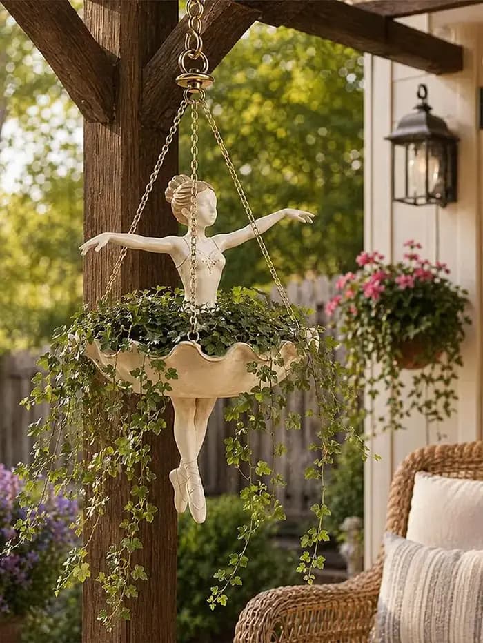 Pot de fleurs suspendu Danseuse, joli pot à plantes en résine Ballerine, élégant support artistique pour plantes grimpantes et succulentes