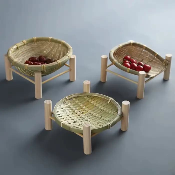 Nouveau plateau de fruits secs en bambou fait à la main tissé avec support panier de fruits panier décoratif de grande capacité plateaux de panier en bambou