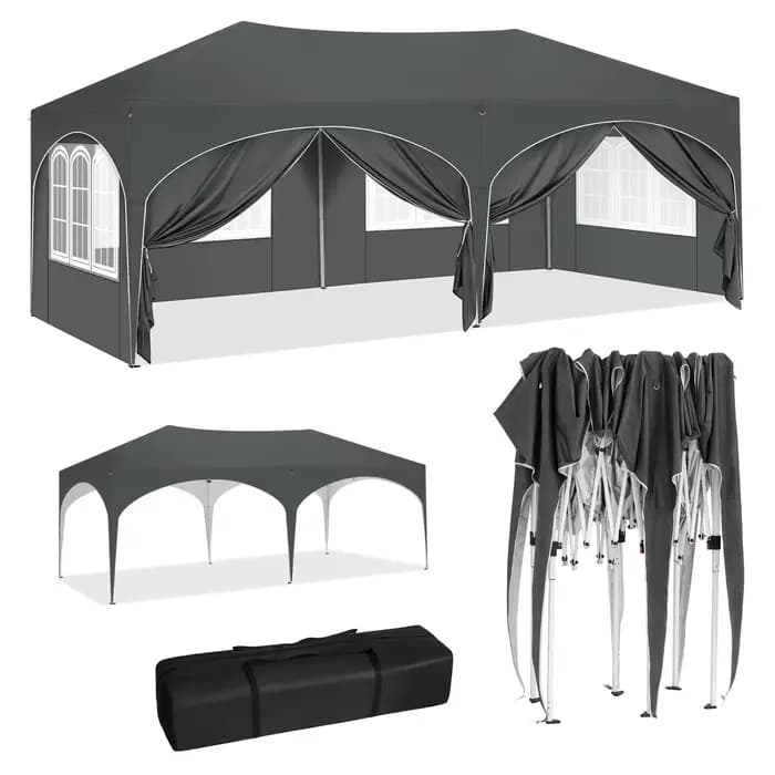 WOLTU Gazebo de pavillon pliant 3x6m auvent de jardin avec 6 parois latérales hauteur réglable tente