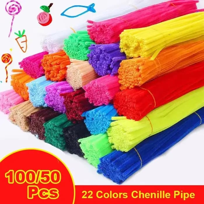 100/50 pièces tiges de Chenille en vrac 22 couleurs tiges de nettoyage de tuyaux de Chenille projets d'art et d'artisanat pour enfants et décorations (6 mm x 12 pouces)