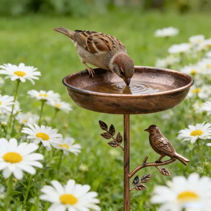 Combinaison de bain d'oiseaux et mangeoire Vintage en fonte, piquet de sol extérieur antirouille à 5