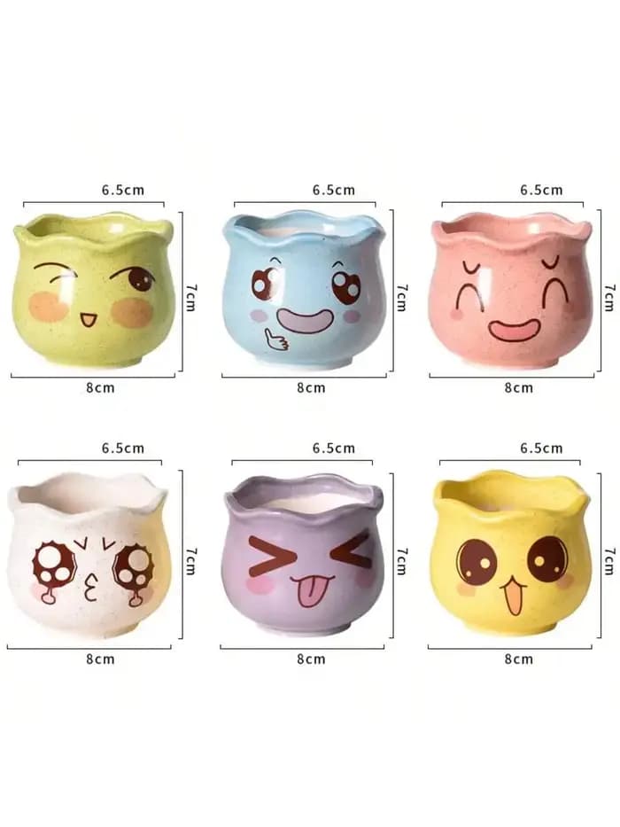 6 pièces/ensemble de pots de fleurs en céramique mignons de style dessin animé
