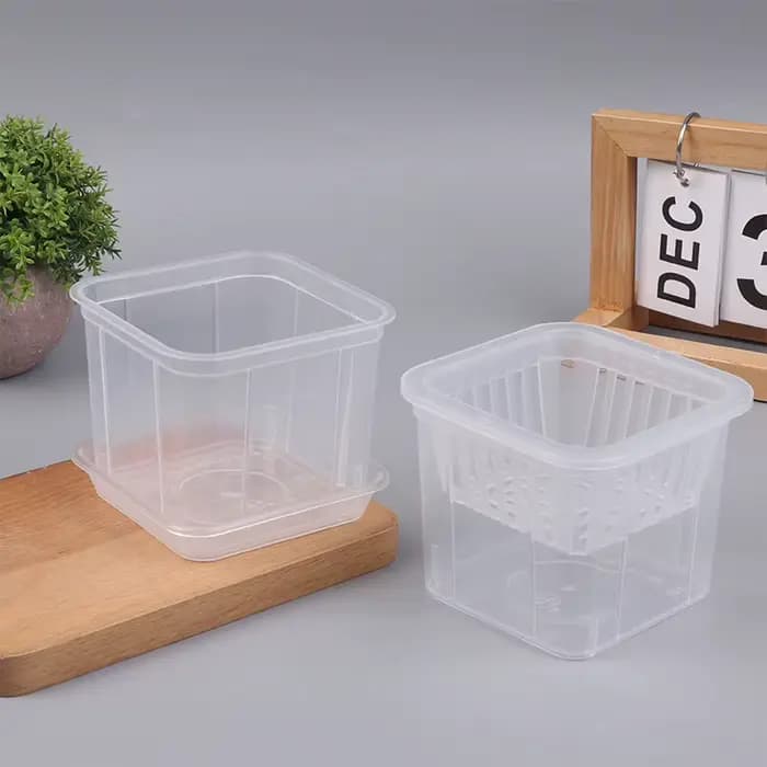 Pot de fleur transparent carré pour contrôle des racines