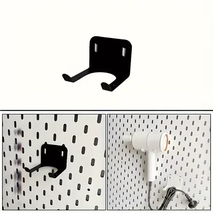 Crochet de rangement d'outils en métal noir avec fentes de ventilation