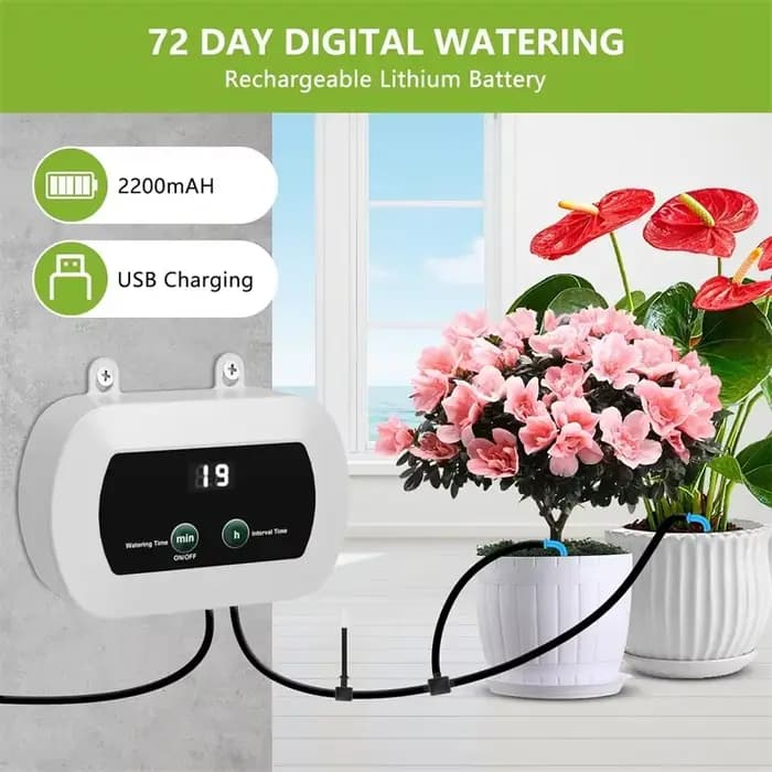 Contrôleur d'irrigation de jardin avec dispositif d'arrosage automatique chronométré, batterie 1800mAh intégrée, système d'arrosage des plantes, chargement USB