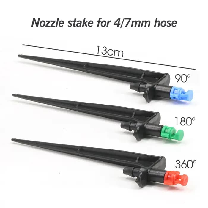 Buse de brumisation à 90/180/360 degrés, arroseur sur piquet de 13cm pour tuyau de 1/4 pouces, arros