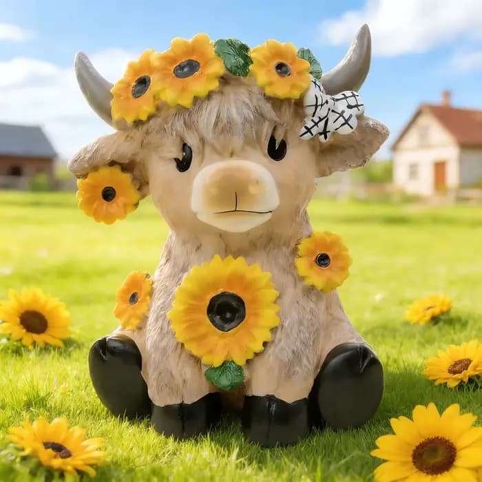Pot de fleurs en résine style pastoral avec vache des Highlands