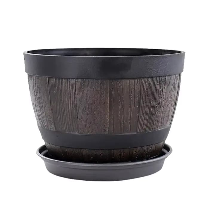 Simulation de barils de bois, Pot de fleur en résine de 9 pouces, jardinière en forme de seau de Sty