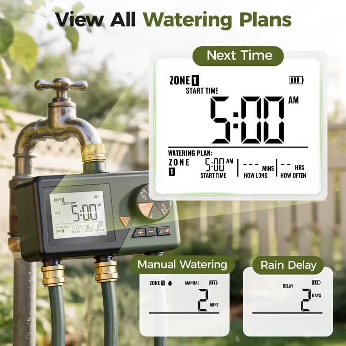 Programmateur d'arrosage automatique Diivoo Garden à 3 zones avec entrées en laiton, fonction de rep