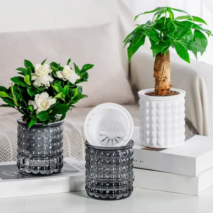 Mini pot de fleur à arrosage automatique, pots de plantes en plastique transparent, jardinière de po