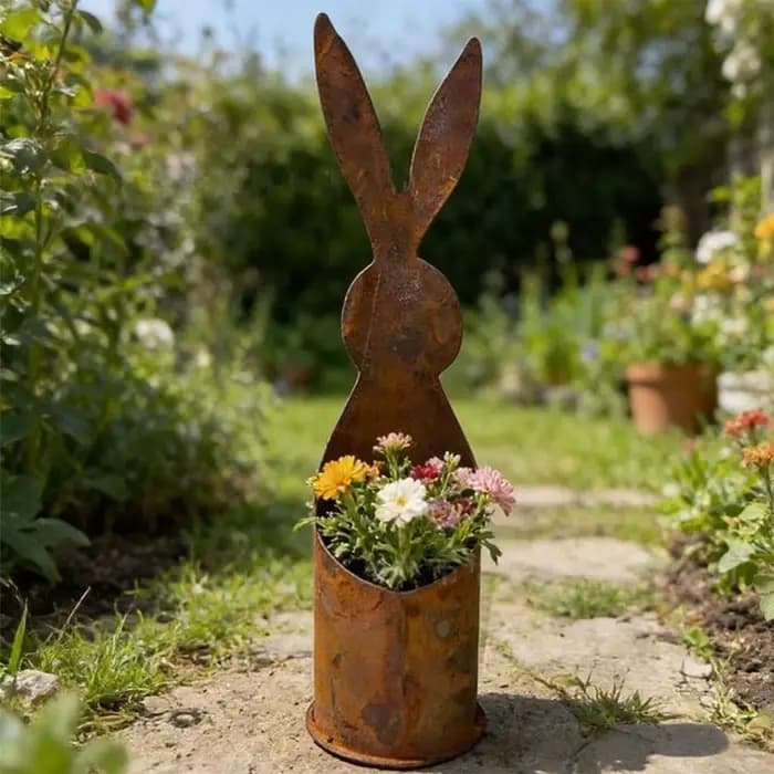Pot fleurs succulentes en forme lapin en fer fabriqué à main