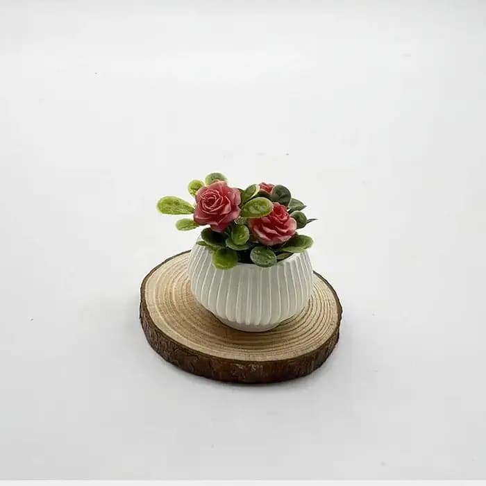 ▶ 1 pièce Décoration de scène de salon pour maison de poupée, Modèle de plante en pot miniature de rose, Artisanat de paysage miniature