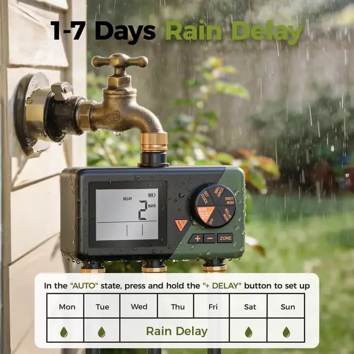 Programmateur d'arrosage automatique Diivoo Garden à 3 zones avec entrées en laiton, fonction de rep