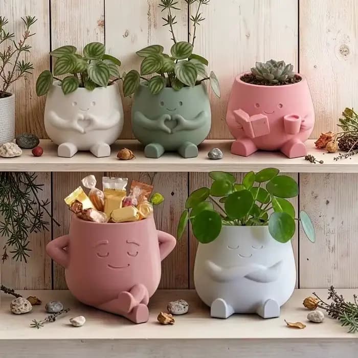 Pot de fleurs en résine en forme de tête de fleur mignon, pour intérieur et extérieur, design unique, pot de jardin en forme de chaise, décoration maison et jardin