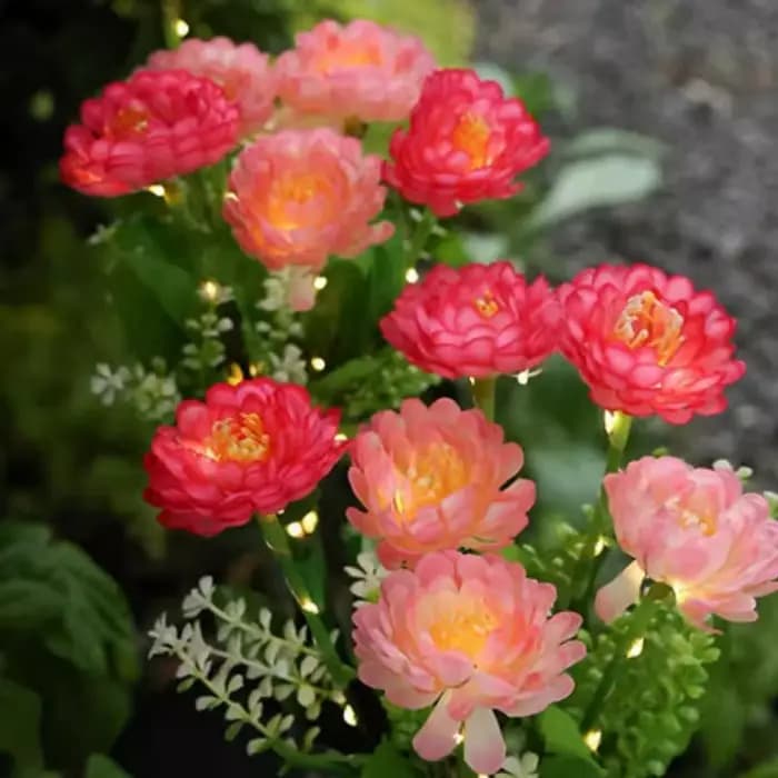 Lumières solaires de fleur de Lotus de neige artificielle à 7 têtes-lámpares de jardin LED imperméab