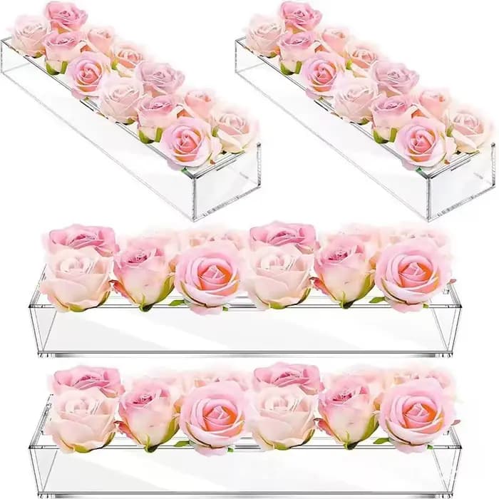 Pot de Base Rectangulaire en Acrylique Transparent pour Arrangement de Fleurs, Vase pour Restaurant,