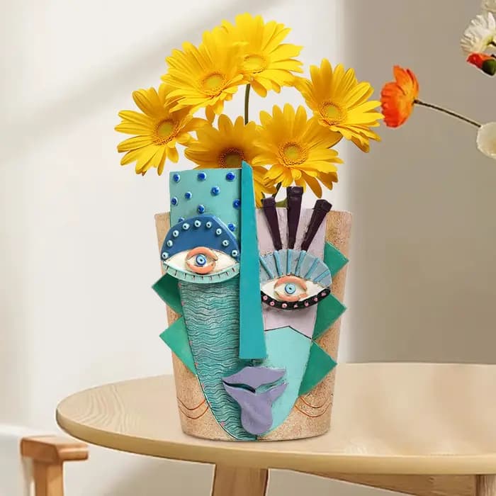 Pot de fleur avec visage abstrait coloré, planteur pour plantes d'intérieur et d'extérieur, décorati