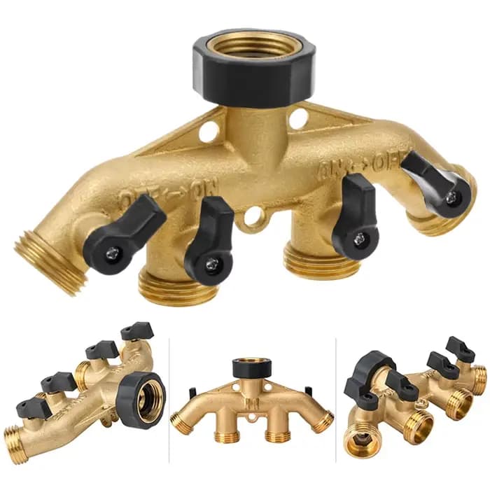 Séparateur de tuyau d'arrosage en laiton robuste à 4 voies, connecteur Bibcock, adaptateur de robine