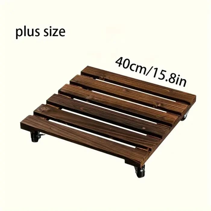 Plateau carré en bois pour pot de fleurs avec roulettes lisses