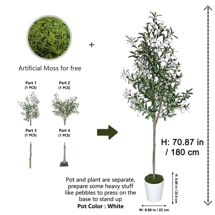 Arbre d'olivier artificiel en pot de 5,91 pieds/180 cm, plante artificielle décorative pour la maiso