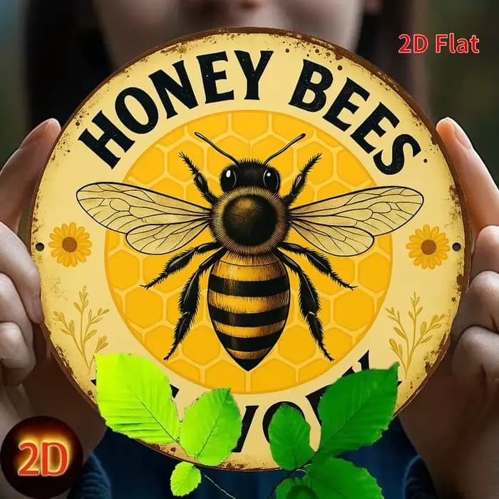Panneau métallique rond sur le thème des abeilles