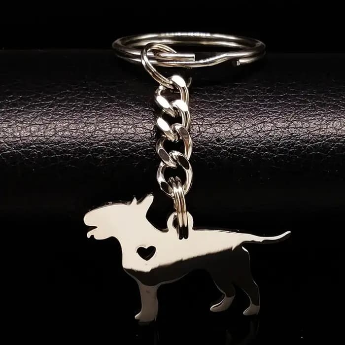Bull Terrier-Porte-clés en acier inoxydable pour hommes et femmes, porte-clés en argent, porte-clés pour document, bijoux, chien d'amour, cœur, K1345l's