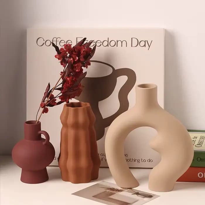 Vase creux circulaire, pot de fleur de beignets en céramique