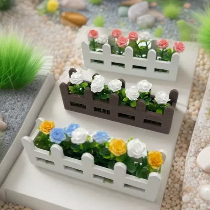 Mini fleur en pot, ensemble de fleurs de clôture de roses, ornement décoratif Miniature en bois, accessoires de photographie, modèle de décoration pour la maison