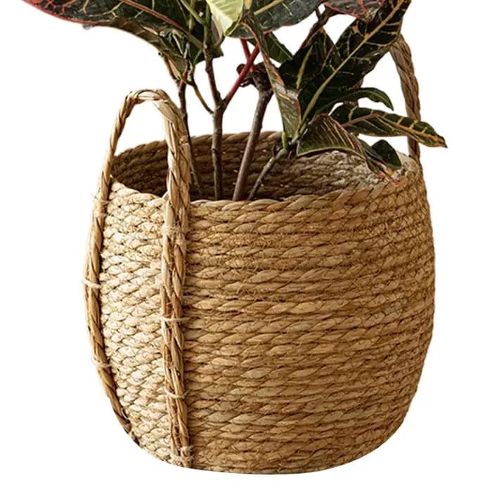 Panier rond en osier avec poignées pour plantes d'intérieur et d'extérieur