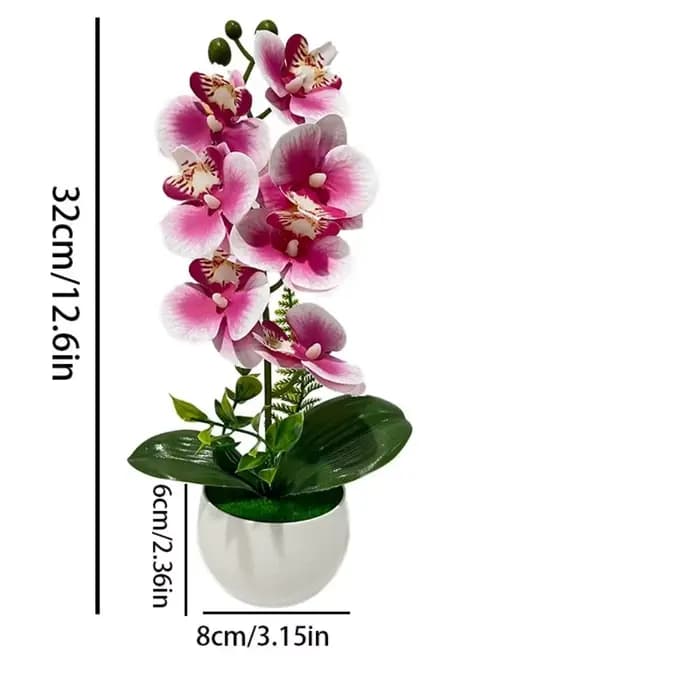 Pot de fleurs artificielles à 7 têtes d'orchidées, avec pot blanc, fleurs roses simulées, orchidée papillon en plastique, multi-fleurs