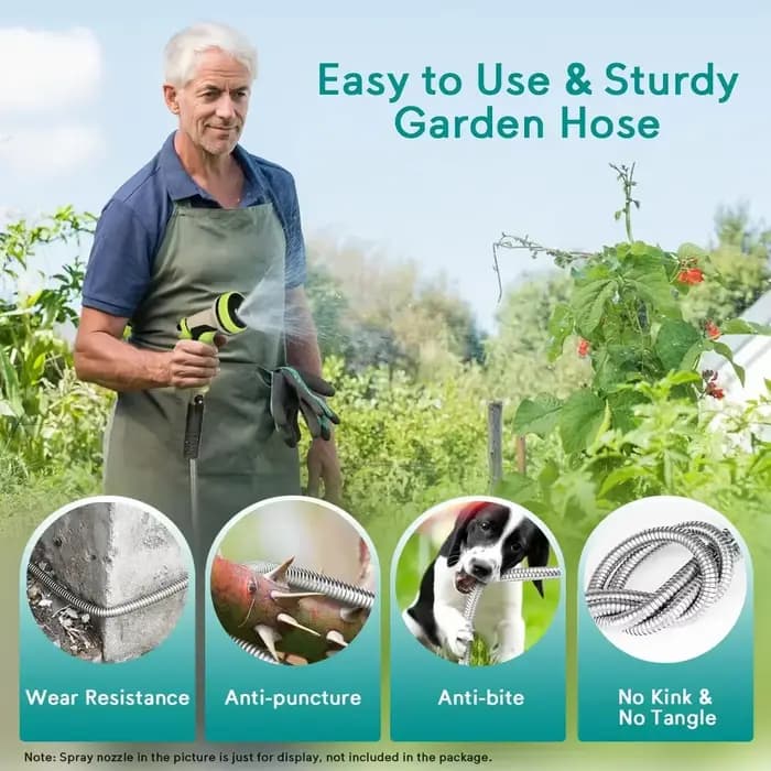 Tuyau d'arrosage en acier inoxydable de 75 pieds, tuyau d'eau en métal pour Patio extérieur RV, tuya