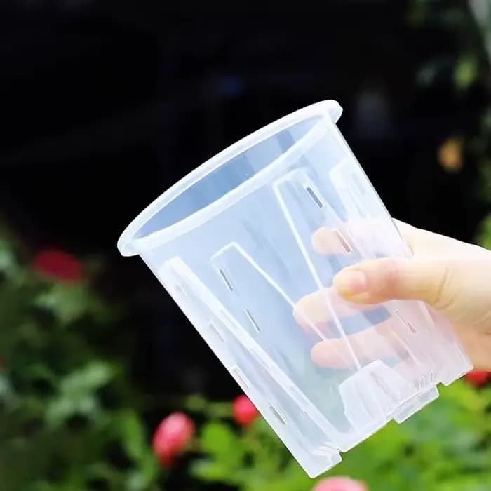 Pot de culture pour plantes d'orchidées, transparent, blanc, épaissi, respirant, contrôle des racines, plastique, grand, 12cm