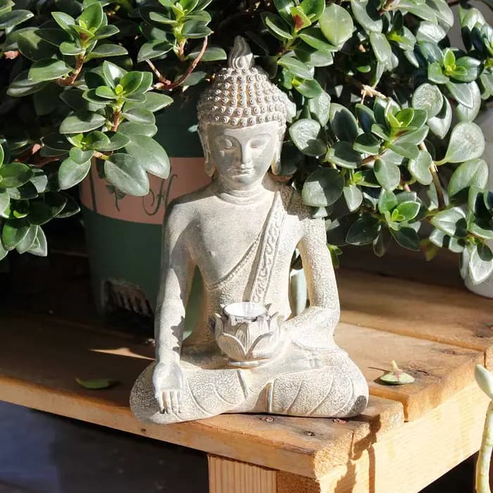Statue de bouddha avec lumière solaire, décoration de jardin de maison, Figurines de bouddha assis e