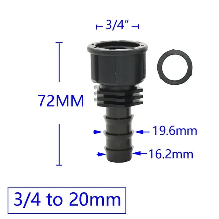 Filetage mâle femelle 1/2 3/4 à 1/2 3/4 1 pouce, connecteur barbelé pour tuyau d'arrosage 16mm 20mm