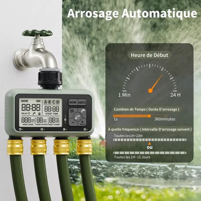 Minuteur d'arrosage Diivoo 4 zones
