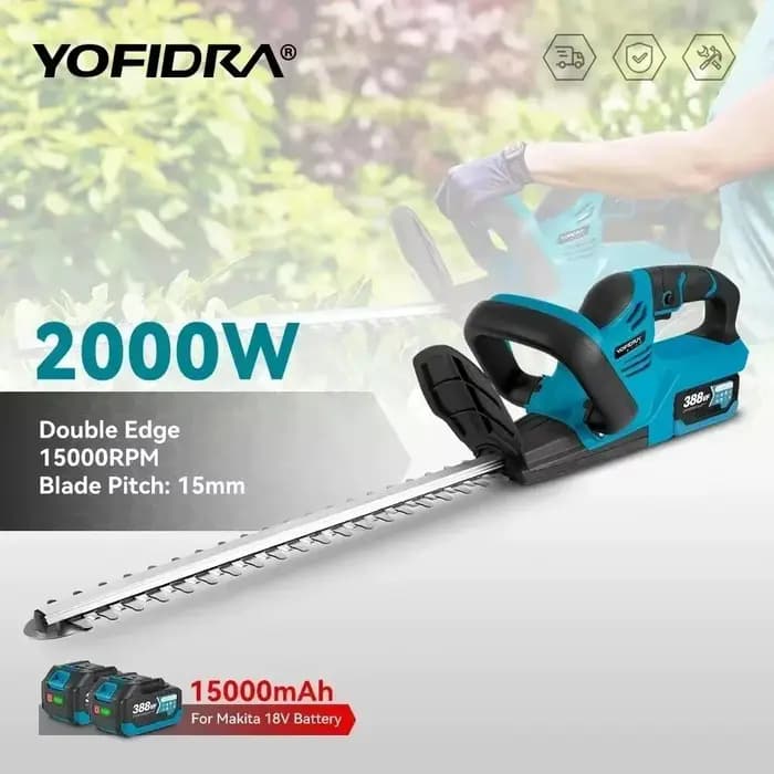 YOFIDRA 2000W taille-haie électrique 15000 tr/min tondeuse à gazon jardin aménagement paysager taille-haie tondeuse outil pour Makita 18V batterie broche