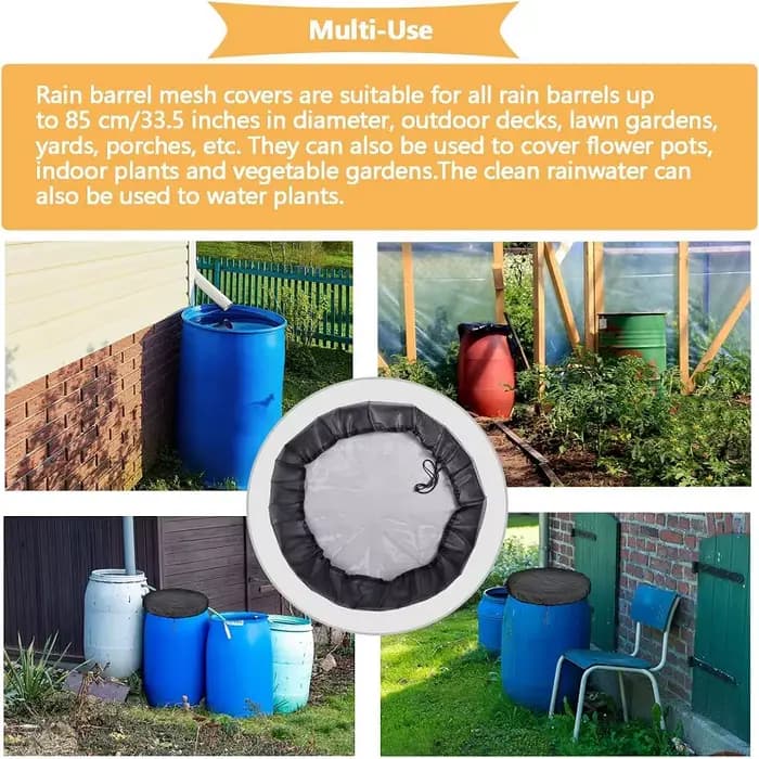 Filet de couverture en maille pour baril de pluie, seau de collecte d'eau, goutte de pluie, feuilles