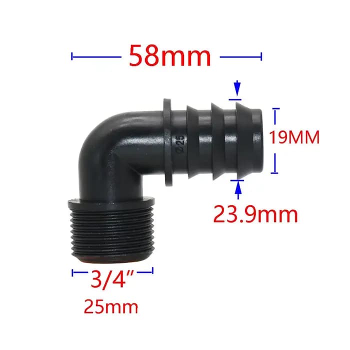Connecteurs coudés pour tuyau Pe, filetage 1/2 3/4 à 16/20/25mm, 90 degrés, pour Agriculture, serre,