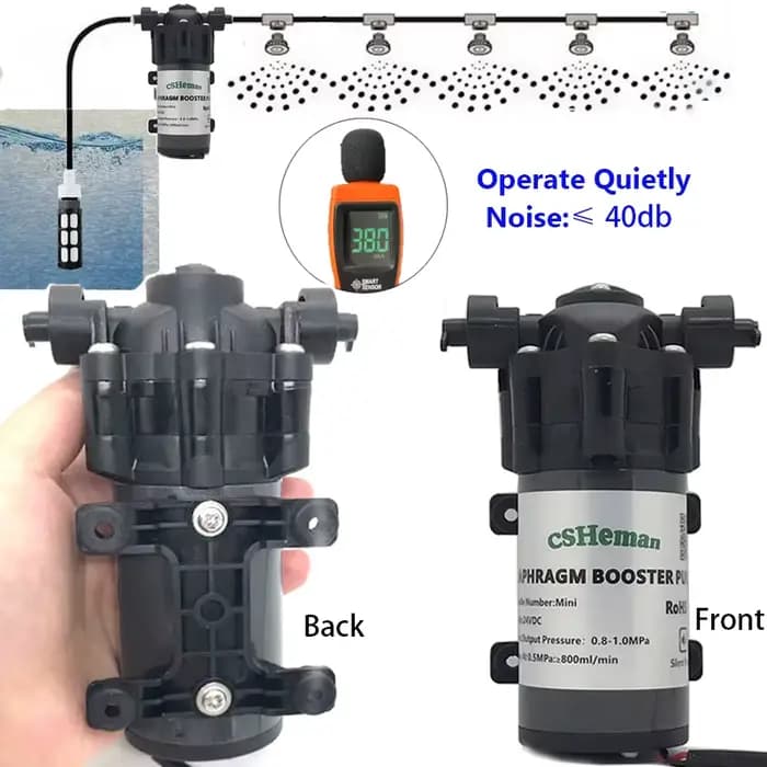 Kit de système de refroidissement par brumisation silencieux, pompe à eau silencieuse dc 24v, buse d